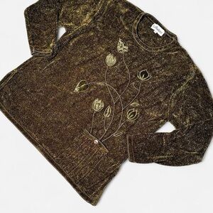 Vintage 90s Knit Sweater, Whimsigoth, Olive Green, Size Larger